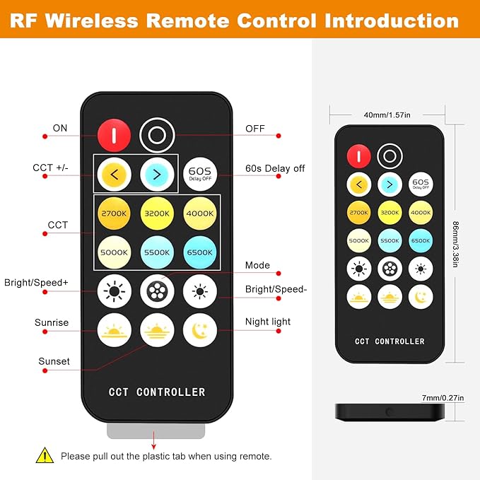 PAUTIX RF Remote Dimmer CCT Tunable COB LED Strip Lights,17-Key Wireless Remote and Controller DC 5-24V for CCT COB LED Tape Lights,Timer Function