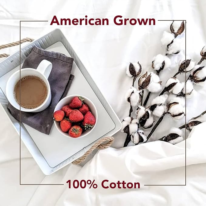 Red Land Cotton Luxury Sheet Set | 100% American Grown Cotton Basics | Premium Hotel Ultra-Soft Lightweight 4 Piece USA Made Deep Pocket Fitted, Flat Sheet, & Pillowcases Percale Weave (Queen/White)