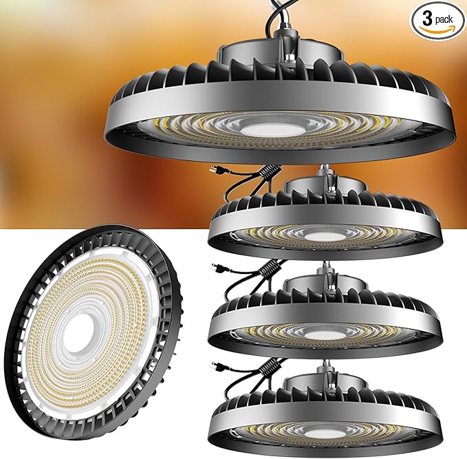 ACOHOOK 500W LED High Bay Light AC100-277V High Bay LED Light 5000K 75000LM UFO LED Lights with US Plug Suit for 30-60FT Height-𝟓𝐘𝐫𝐬 𝐖𝐚𝐫𝐫𝐚𝐧𝐭𝐲-3Pack
