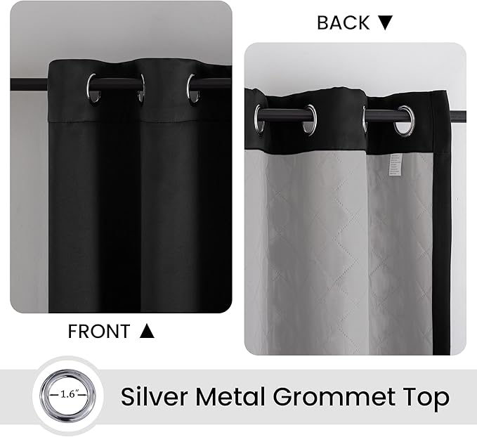 3-in-1 Layers Soundproof Curtains, Grommet Full Blackout Thermal Curtains for Living Room, Bedroom(1 Panel,Black,50" x 63")