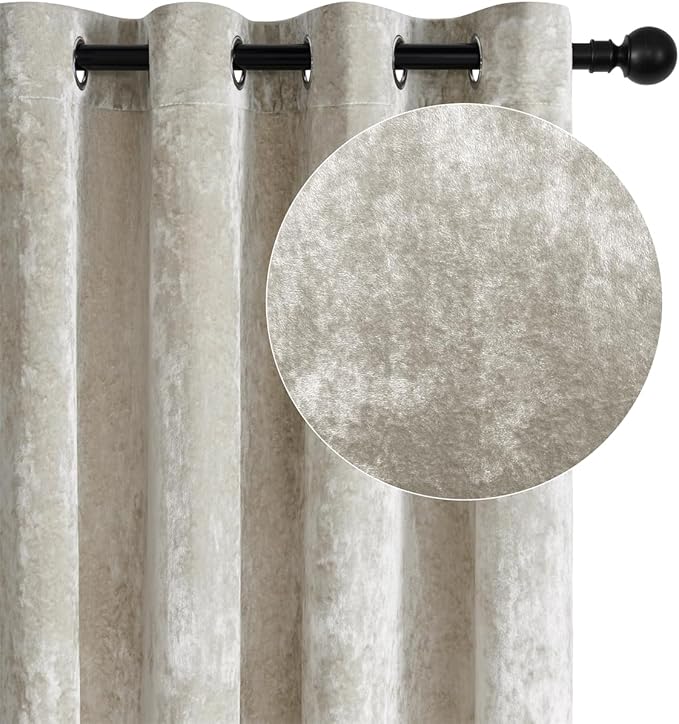 SMILETIME Ivory White Crushed Velvet Curtains 52x90in Luxurious Insulated Velvet Drapes for Bedroom Thicker Velvet Pinch Pleat Curtains Light-Filtering Velvet Window Curtains, 2 Panels