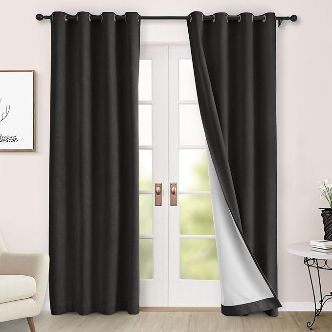 Macochico 100% Blackout Chenille Curtains Thermal Insulated Noise Reducing Velvet Draperies for Living Room Bedroom Hotel Charcoal Grey Blackout Drapes Grommet Top with Tieback 84" Wx84 L 1 Panel