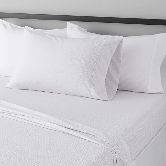 Amazon Basics Lightweight Super Soft Easy Care Wrinkle Free Microfiber 3 Piece Bed Sheet Set with 14-Inch Deep Pockets, Twin, Gray Crosshatch, Printed, Kids, Men & Women Bedding
