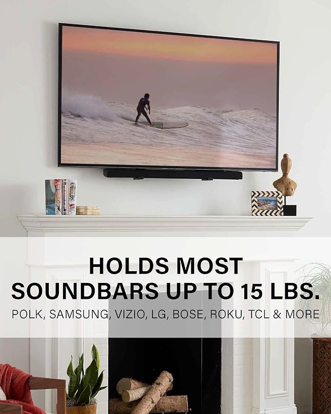 SANUS Universal Soundbar TV Mount Kit for Mounting Soundbars Under TV - Fits Most Sound Bars Up to 15 Lbs - Easy Install & Full Motion Capability - SOA-SBM2
