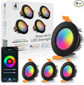 LightingWill 2 Inch Recessed Lighting, Smart WiFi LED Downlight, 5W LED Ceiling Light Compatible with Alexa/Google Assistant, Dimmable RGB & 2700K-6500K, 120V with Driver, Black Trim (4 Pack)
