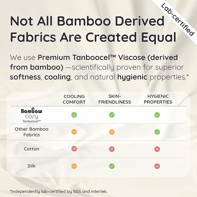 Bambaw 100% Viscose Derived from Bamboo Sheets Queen Size Set – 6pcs Cooling Queen Sheet Set, Deep Pocket Fits Up to 16'' with Elastic Corner Straps, Soft Sheets (Sand)
