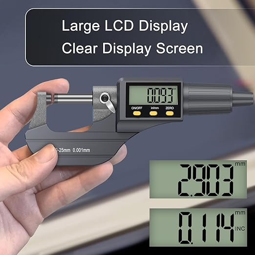 HDLKNAK Digital Outside Micrometer (0-1”/25mm), 0.00005"/0.001mm Precision, Inch/Metric Dual Reading, Machinist Thickness Gauge with Large LCD.