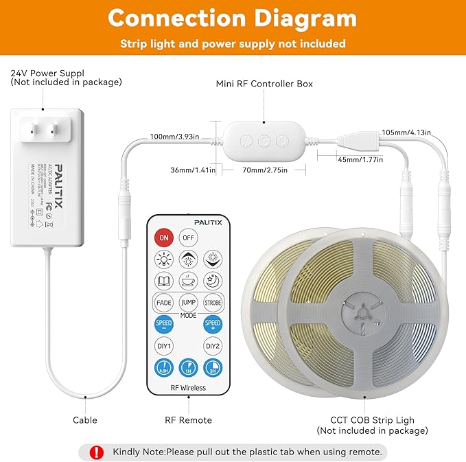 PAUTIX 2-Way LED Dimmer Controller with RF Remote for Single Color LED Strip Lights,18-Key Wireless Remote and in-line Controller DC 12V-24V for 3528/2835/5050/COB LED Tape Lights,Timer Function