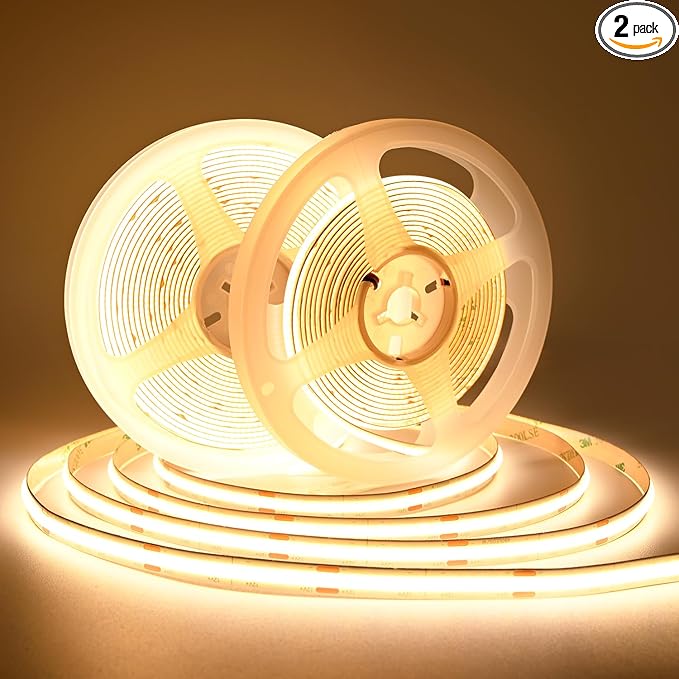 TUNICHX COB LED Strip Lights DC 12V LED Lights Flexible Super Bright LED Strips, 9W/m 2x16.4FT Warm White 3000K CRI 90+,480LEDs/m High Density Uniform Light for Home Room Decor