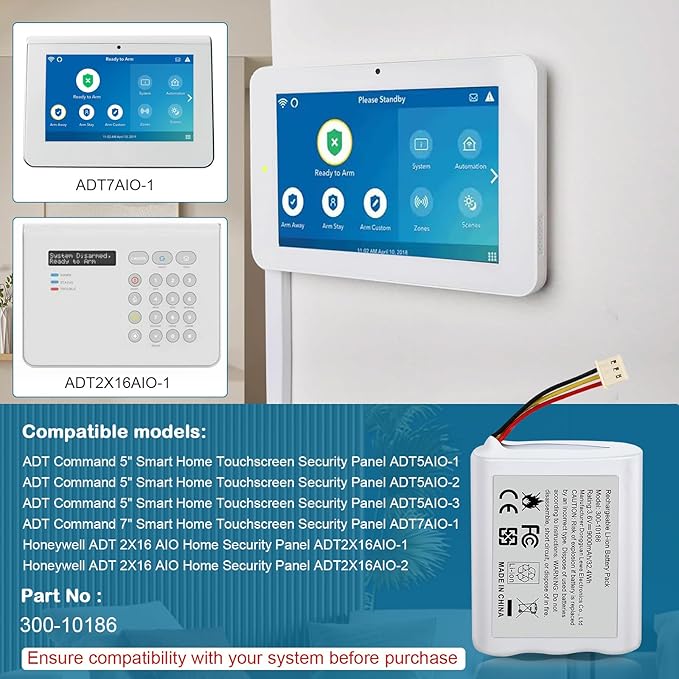 9000mAh Battery 300-10186 Replacement for ADT Command Smart Security Panel ADT5AIO-1 ADT5AIO-2 ADT5AIO-3 ADT7AIO-1, ADT 2X16 AIO Home Security System ADT2X16AIO-1 ADT2X16AIO-2 Battery 3.6V 32.4Wh