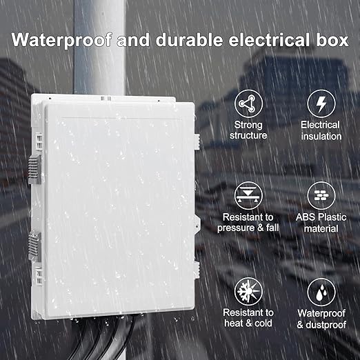 Namunanee Outdoor Electrical Junction Box with High Power Outlet, ABS Water Resistant Enclosure with Internal Mounting Panel & Hinged Cover. (18.1" H* 12.6" L* 4.3" W & Outlet)