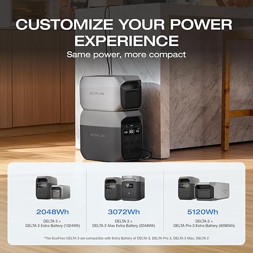 EF ECOFLOW Solar Generator DELTA 3 with 220W Bifacial Solar Panel, 1024Wh Portable Power Station, LFP Battery 1800W AC/100W USB-C Output, Full Charge in 56 Min for Home Backup Power, Camping & RVs