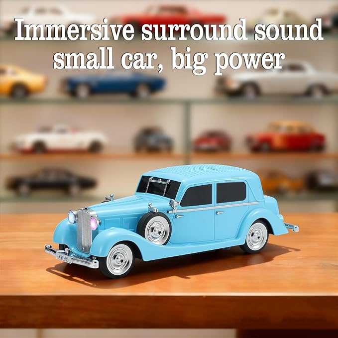 WSTER Vintage Car Bluetooth Speaker, Retro Classic Model with Powerful Sound, Built-in Mic, TWS Dual Pairing, Multi-Interface Output, Portable Wireless Outdoor Speaker for Parties & Beach (Blue)