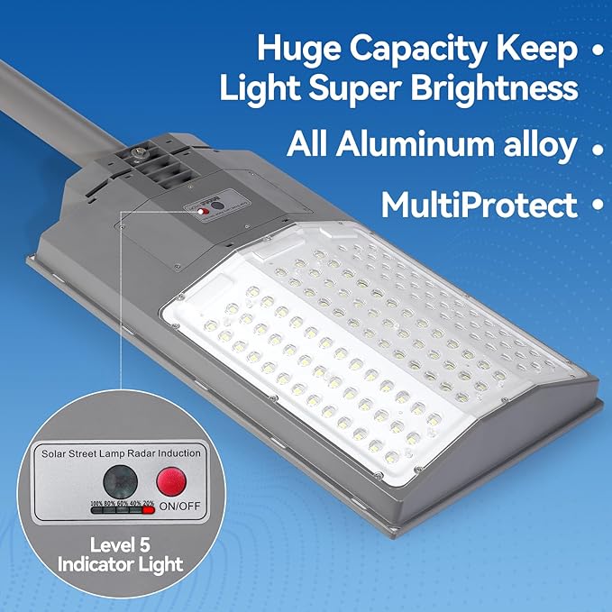 10500W Solar Street Lights Outdoor, 2PCS 650000LM 7000K Solar Parking Lot Lights Dusk to Dawn 40000mAh IP67 Waterproof Pole Security Flood Lamps with Motion Sensor and Remote for Yard, Driveway