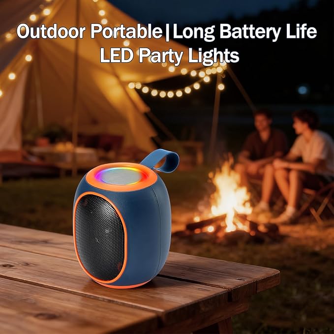 Portable Bluetooth Speaker – 8W HD audio quality, TWS stereo pairing, LED light show, compact and portable, suitable for outdoor use, can be used in cars, travel and parties, a cool teen gift(Blue)