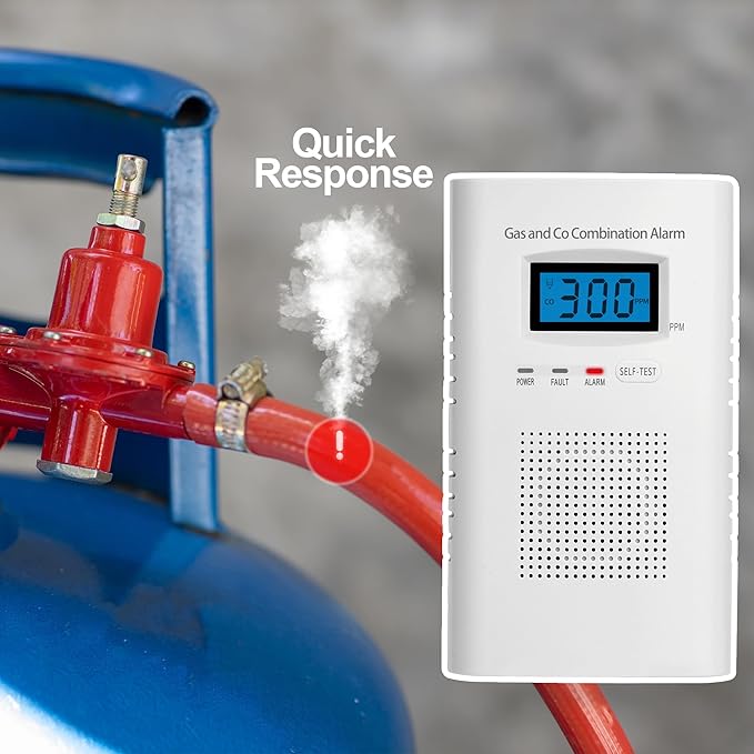 Plug in Combination Gas & Carbon Monoxide Detectors - Natural Gas Detectors & Carbon Monoxide Alarm for Home, Co Detector & Gas Detectors with Digital Display,Holds 9V Battery (not Included)