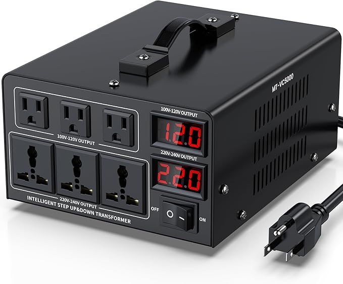 5000W Voltage Converter Transformer(110V to 220V or 220V to 110V) Step Up/Down Converter 110/120 Volt - 220/240 Volt w/US Power Cord,Circuit Breaker Protection, LCD Screen Display