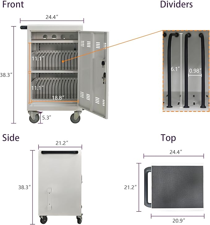 Aokleo 32 Devices Laptop Charging Cart, Tablet Storage Carts for Pad Up to 16.3" Screen Size, Classroom Computer Mobile Charging Station for Pads,Chromebooks,Laptops,Security Storage (White)