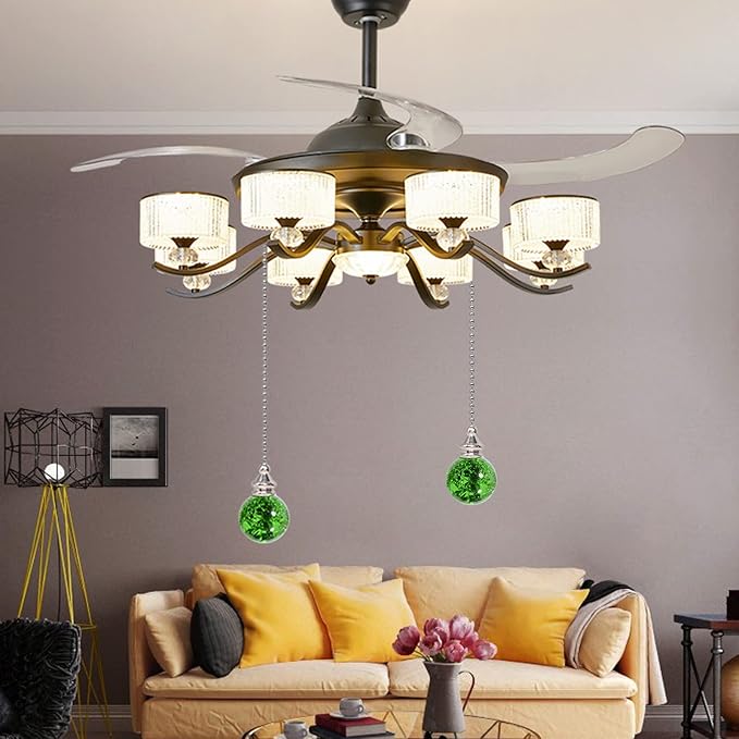 2PCS Green Pull Chain Crystal Glass Ice Cracked Ball Pull Chain for Ceiling Fan Light Decoration 50cm Extension Chain