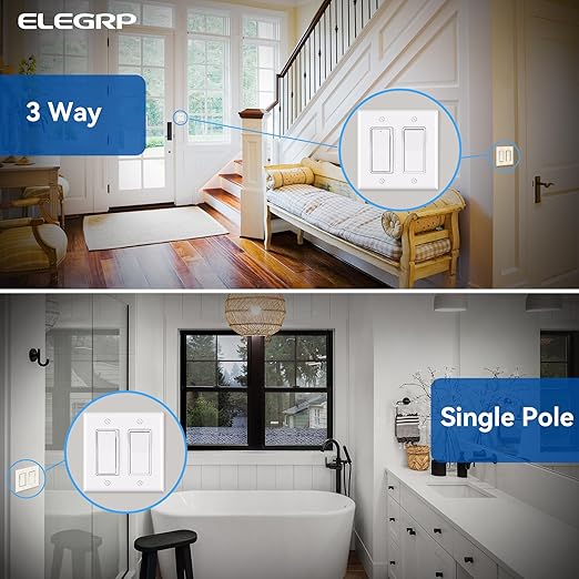 ELEGRP Dimmer Light Switch for 300W Dimmable LED/CFL Lights and 600W INC/HAL Bulbs, Single Pole/3-Way LED Slide Dimmer Light Switch, Wall Plate Included, UL Listed, 2 Pack, Matte White