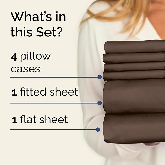 Cal King 6 Piece Sheet Set - Cooling, Comfy & Breathable - Hotel Luxury Bedding, Includes Fitted Sheet for Women, Men, Kids & Teens - 1 Flat, 1 Fitted Sheet, 4 Pillowcases with Deep Pockets - Brown
