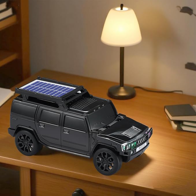WSTER WS-696 Solar Bluetooth Replica Speaker – Portable Modern Off-Road Car Design with HD Sound, TWS, LED Party Light, USB/TF Playback, FM, Built-in Microphone, Surprise Gift(Black)
