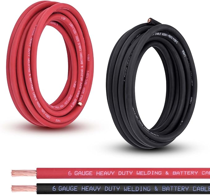Shirbly 6 Gauge Battery Cable, 20FT Red + 20FT Black 6 AWG Pure Copper Wire Welding Cable, for Automotive, Battery, Solar and Generator, Standard USA OFC Wire