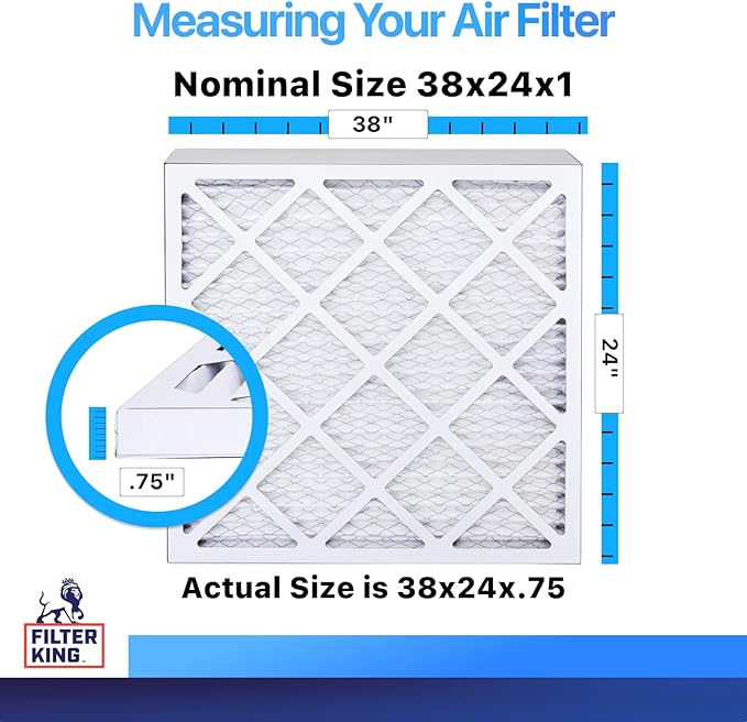 Filter King 38x24x1 Air Filter | 4-PACK | MERV 8 HVAC Pleated A/C Furnace Filters | MADE IN USA | Actual Size: 38 x 24 x .75"