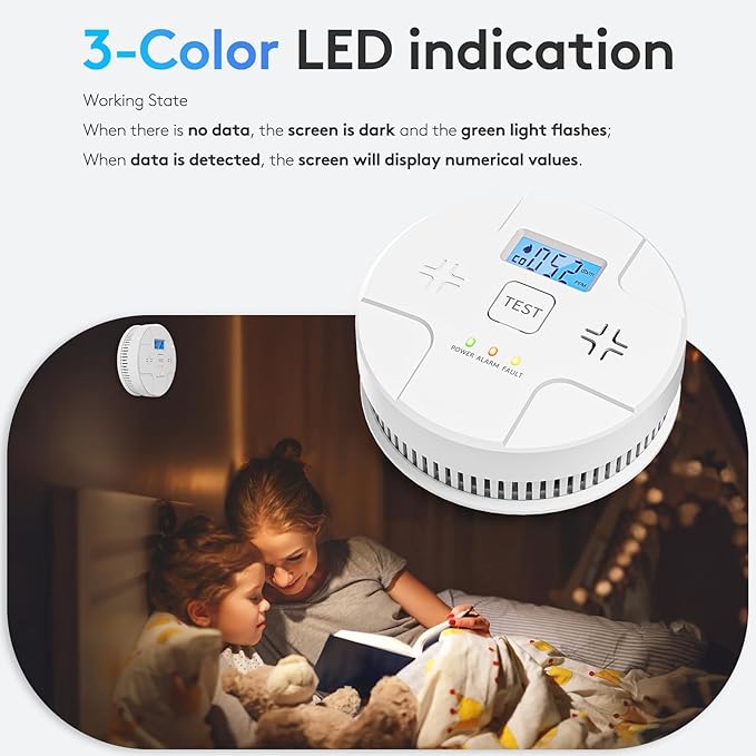 5 Packs,Smoke Detector Carbon Monoxide Detector Combo,2-in-1 Detection,85 dB Alarm,LED Indication,LCD Digital Displays,Battery Operated,(Includes 3 x 1.5V AA Batteries),Easy to Install,Portable Use