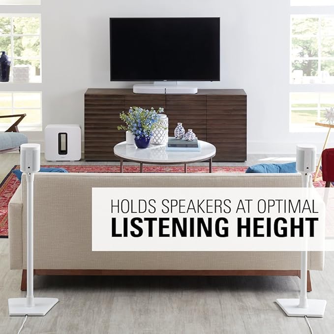 SANUS Wireless Sonos Speaker Stand for Sonos One, Play:1, & Play:3 - Audio-Enhancing Design with Built-in Cable Management - Pair (White) - WSS22-W1