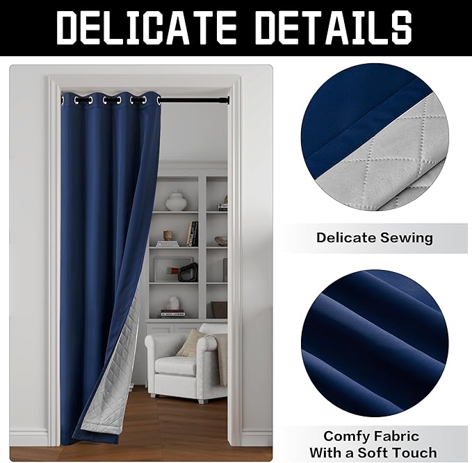 Navy Blue 3-in-1 Blackout Curtains Heavy Duty Soundproof Curtains Thermal Insulated Drapes for Winter Room Divider Grommet Curtains for Living Room Bedroom (1 Panel, Navy Blue, 50" x 108")