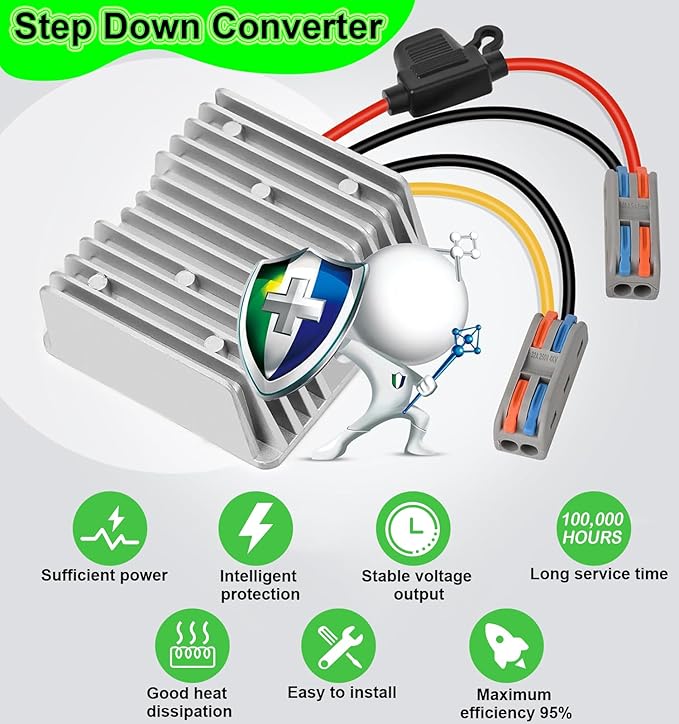 EAGWELL 48V to 12V Converter 10A 120W Golf Cart 48V 36V to 12V Converter Voltage Regulator Reducer Transformer with Fuse Power Supply for Golf Carts Scooters RVs Boats