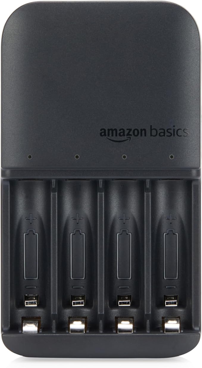 Amazon Basics Battery Charger for Rechargeable AA and AAA NiMh Batteries - NA Plug, 4-Bay, Black