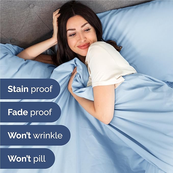 Full 6 Piece Sheet Set - Cooling, Comfy & Breathable - Hotel Luxury Bedding, Includes Fitted Sheet for Women, Men, Kids & Teens - 1 Flat, 1 Fitted Sheet, 4 Pillowcases with Deep Pockets - Baby Blue