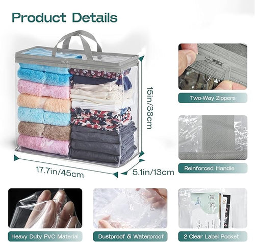 5 Pack Clear Storage Bags for Clothes, 22L Blanket Storage Bags, Under Bed Storage, Closet Organizers Bag, Upgraded Version Two-Way Zippers Design(Grey)