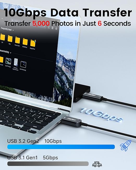 GeoHN.G USB A to USB C Fiber Optic Cable 15M/50FT, USB 3.2 10Gbps Long Distance Data Transfer USB C Extension Cable for VR, Camera, Mini PC, Laptop, Webcam, Printer and More
