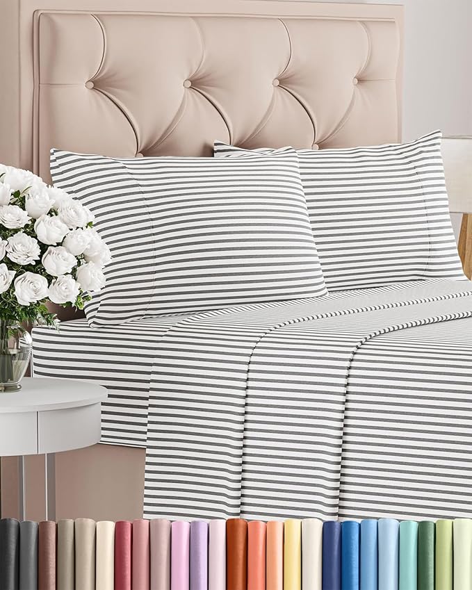 Queen Size 4 Piece Sheet Set - Comfy Breathable & Cooling Bed Sheets Set - Hotel Luxury Bedding for Women, Men, Kids, Teens, Boys & Girls - Deep Pockets, Soft, Wrinkle Free - Oeko-Tex - Grey Stripes 2