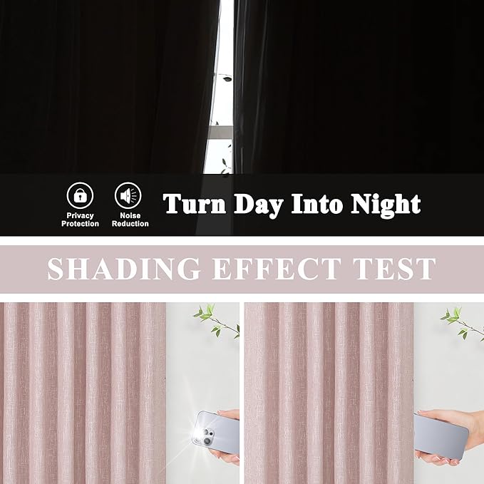 Vision Home Pink Full Blackout Curtains 63 inch for Girls Bedroom Thermal Insulated Room Darkening Window Treatment Set Rod Pocket Back Tab Modern Soundproof Pink Drapes 2 Panels 50" Wx63 L
