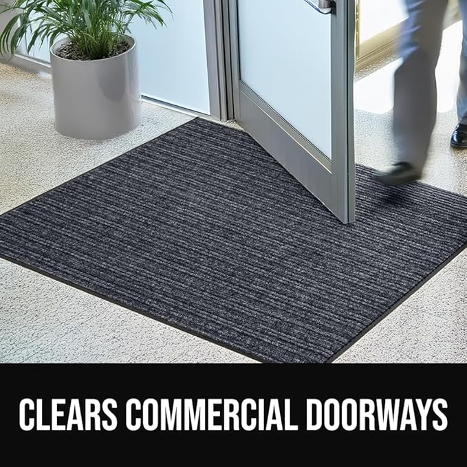 GORILLA GRIP Waterproof Traffic Guard Door Mat, Heavy Duty Entryway Mats, Strong Rubber Back Commercial Utility Rugs for Office Hallway, Garage Floor and Home, Low Profile Carpet, 29x17, Charcoal Gray