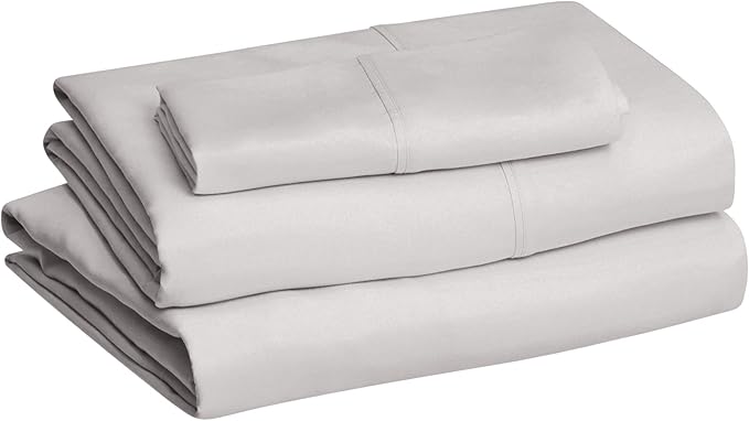 Amazon Basics Lightweight Super Soft Easy Care Wrinkle Free Microfiber 3 Piece Bed Sheet Set with 14-Inch Deep Pockets, Twin, Light Gray, Solid, Kids, Men & Women Bedding (Pack of 4)