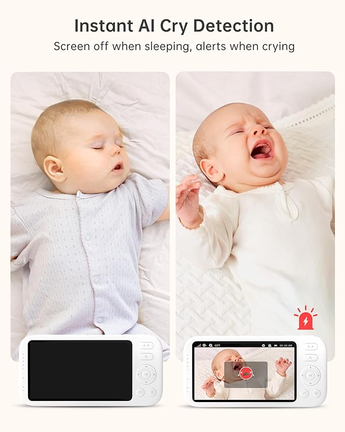 Jartoo 2K 5.5" Video Baby Monitor with Camera and Audio,AI Cry Detect 1860ft Long Range Baby Monitor No WiFi Baby Camera Wireless,Clear Night Vision,ANC, 2-Way Talk,White Noise,6000mAh [2025 New]