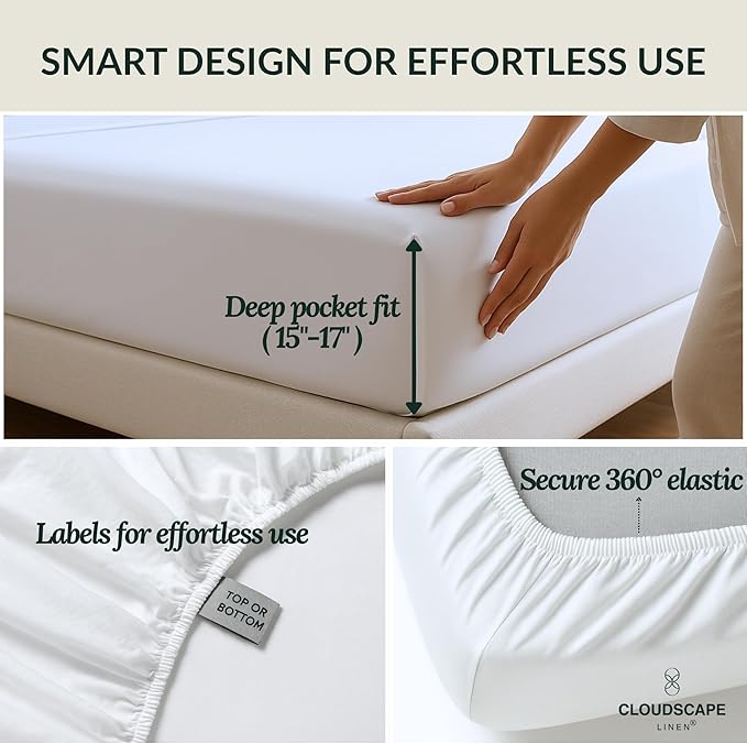 Cloud Scape Linen 100% Egyptian Cotton California King Sheet Set, 400 Thread Count,4 Pieces Luxury Bedding Set, Hotel Quality, Silky Soft, Breathable and Durable, Deep Pockets up to 17, White