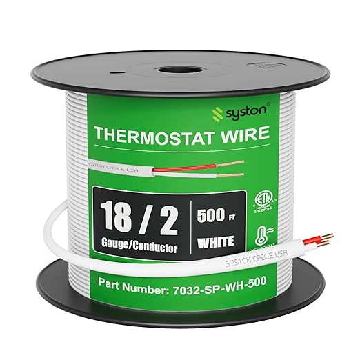 Syston 18/2 Thermostat Doorbell HVAC Heating Control Cable Wire, 18 AWG 2 Conductors 100% Solid Copper Conductors CL3R/FT4/CMR Riser-Rated, UV Resistant RoHS for Low Voltage Applications Use