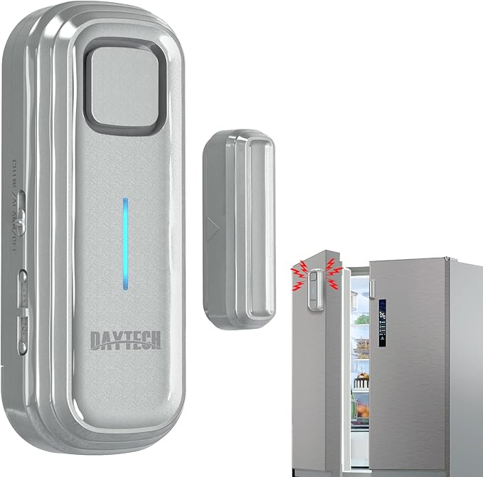 Daytech Freezer Door Alarm with Delay 1/2/3/4 mins Reminder When Left Open Fridge Alarm 0 to 120 dB Refrigerator Door ajar Alert for Home Garage Basement(1 Pack Gray)