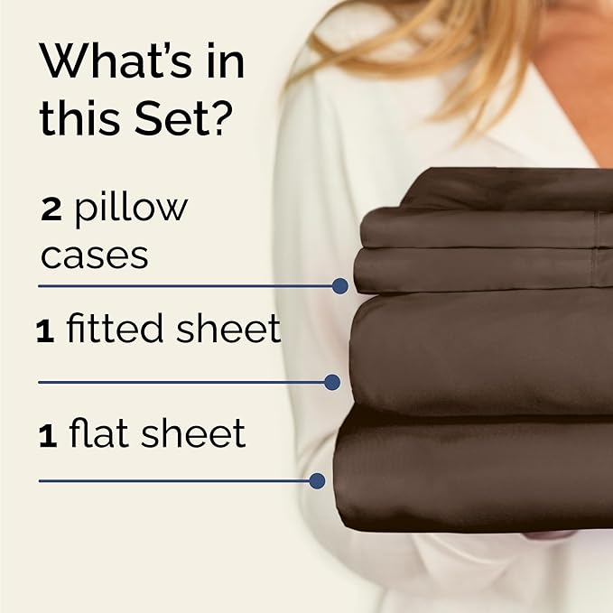 Twin 4 Piece Sheet Set - Cooling, Comfy & Breathable - Hotel Luxury Bedding, Includes Fitted Sheet for Women, Men, Kids and Teens - 1 Flat, 1 Fitted Sheet, 2 Pillowcases with Deep Pockets - Brown