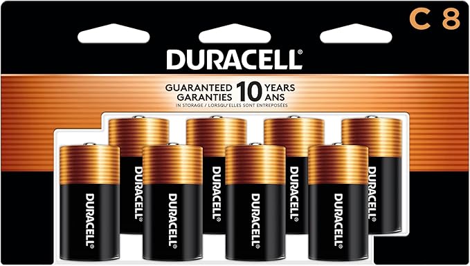 Duracell Coppertop C Batteries, 8 Count Pack, C Battery with Long-lasting Power, All-Purpose Alkaline C Battery for Household and Office Devices
