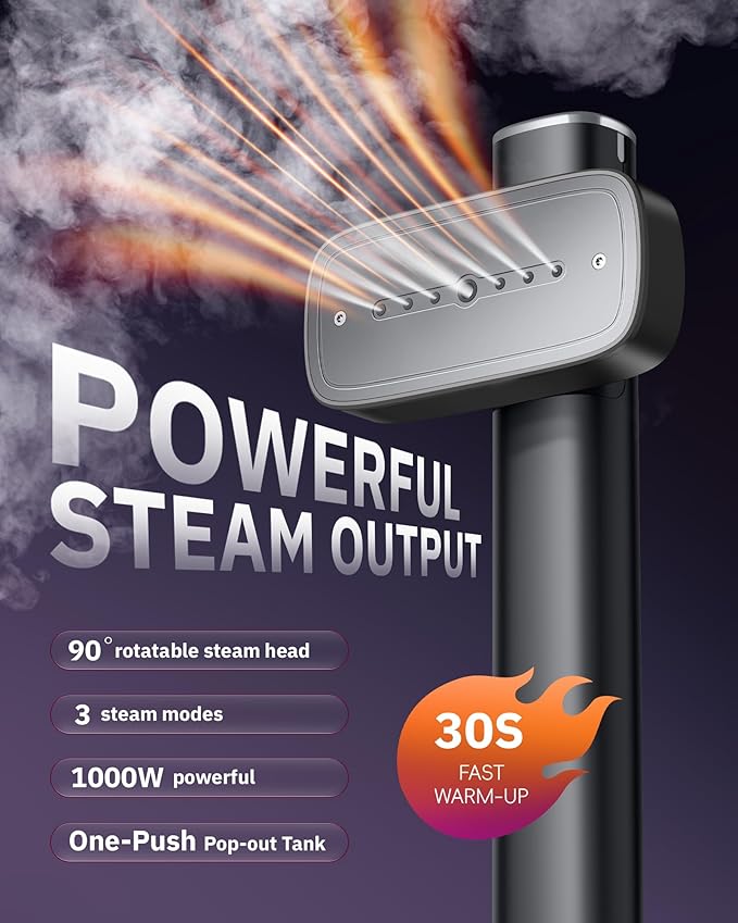 OGHom Steamer for Clothes, 110-240V Travel Steamer & Iron 2 in 1, 1000W Powerful Steam, Portable Handheld Garment Wrinkle Remover, 30s Fast Heat-Up with 3-mode Steam Control, for Global & Europe-Black