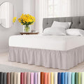 Wrap Around Dust Ruffle Bed Skirt - Light Grey - for Full Size Beds with 21 Inch Drop - Elastic Strap - Adjustable Pleated Bedskirt with Brushed Fabric and Wrinkle Free - for Women, Men, Kids & Teens