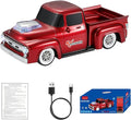 WSTER WS-538 Retro Pickup Truck Bluetooth Replica Speaker – Portable Wireless Car Model Speaker with FM, TWS, LED Party Lights, USB/TF Playback, Built-in Microphone, Type-C, Surprise Gift(Red)
