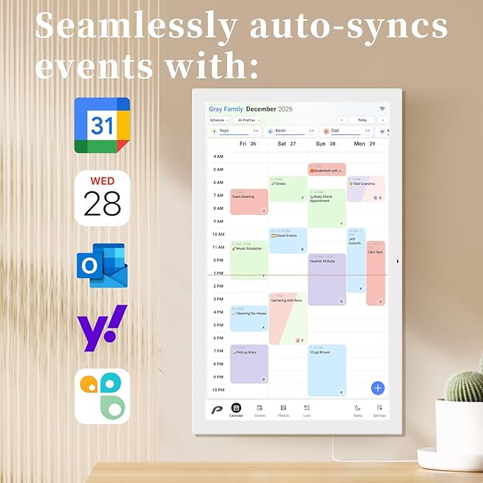 Digital Calendar, 21.5 inch Wall Planner & Chore Chart, FULL HD Interactive Touchscreen Display, Portable Smart Family Organizer, Event Planner, Perfect for Family Schedules - Wall Mountable in Portrait or Landscape, No Subscription